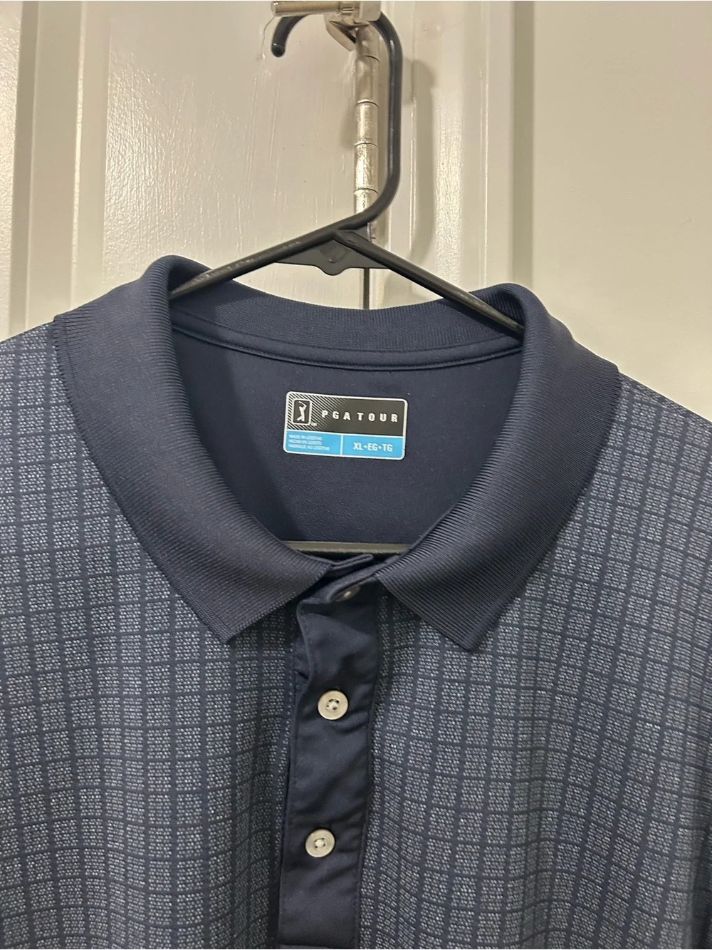 PGA Tour Navy Grid-Print Polo